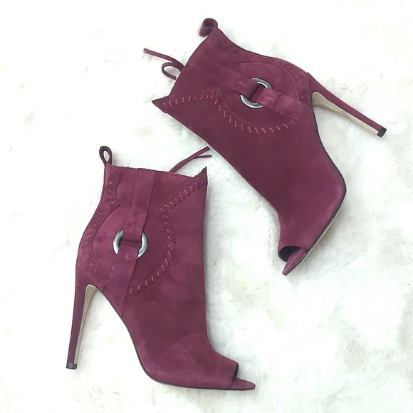 REBECCA MINKOFF Burgundy Suede Heel Booties ~ EUC - Picture 2 of 9